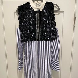 Self-Portrait Cold Shoulder Lace Stripe Dress